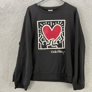 Keith Haring Sweatshirt Womens XXL  Black Red Dance Heart Graphic Pop Art Crew